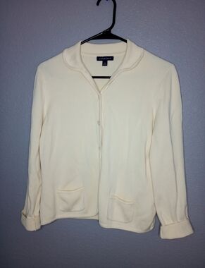 Lands' End Cream Button-Front Cardigan